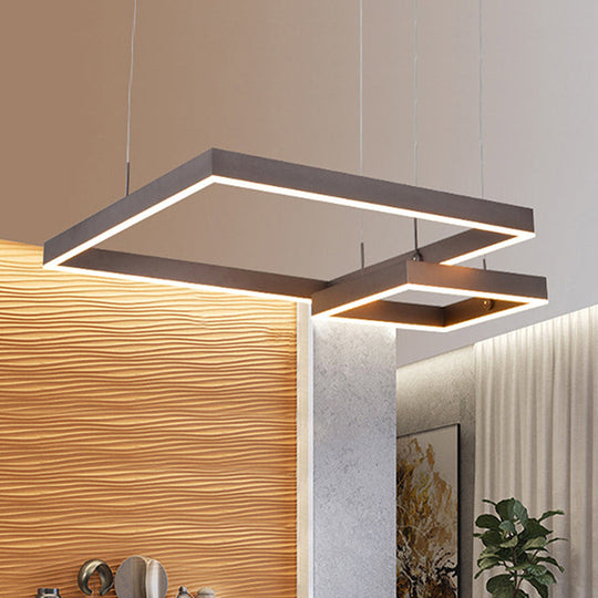 Contemporary Square Led Chandelier Light - Acrylic Brown 2/3 Lights Warm/White Bedroom Ceiling