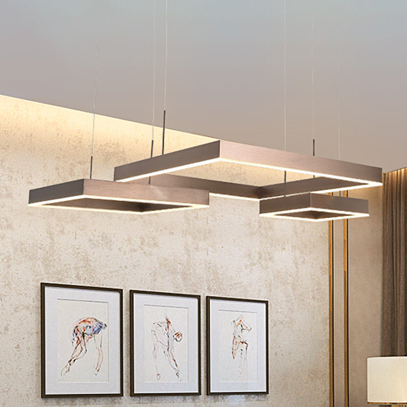 Contemporary Square Led Chandelier Light - Acrylic Brown 2/3 Lights Warm/White Bedroom Ceiling