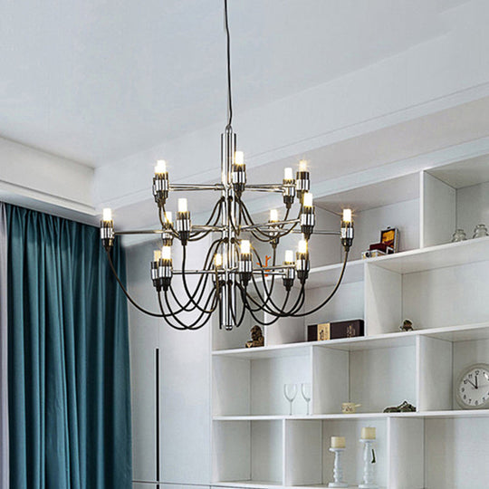 Modernist Metallic 18/30-Light Layered Chandelier: Stylish Dining Room Ceiling Lamp In Chrome