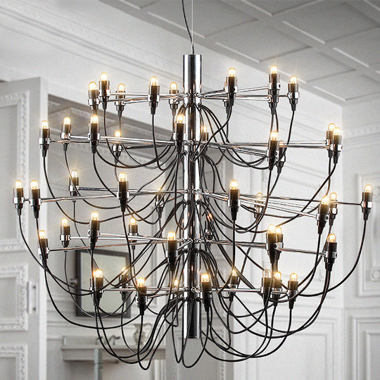 Modernist Metallic 18/30-Light Layered Chandelier: Stylish Dining Room Ceiling Lamp In Chrome