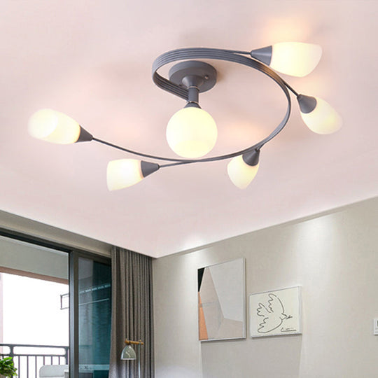 Curly Nordic Iron Semi Flush Mount Ceiling Light With Glass Shades In Grey/Pink/Yellow - 4/6-Head