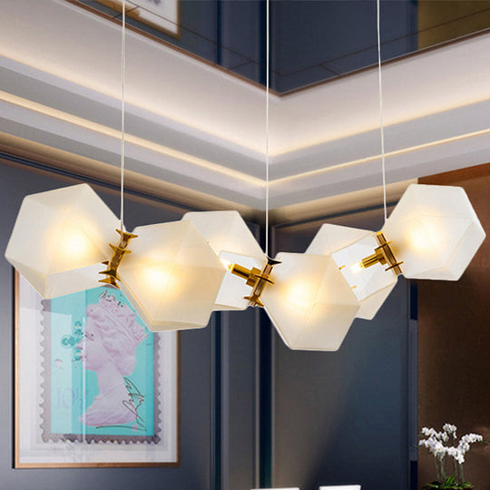 Geometric White Glass Shade Chandelier Kit: Modern Gold Led Hanging Lamp For Living Room - 2/4/6