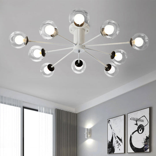 Modern Iron Sputnik Ceiling Lamp with Clear Glass Shades - Black/White, 8/10 Lights