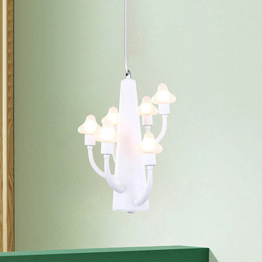 Modernist Multi-Light Chandelier With Mushroom Led Pendant And White Glass Shade