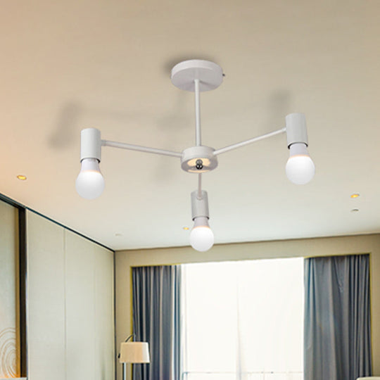 Industrial Style Semi Flush Ceiling Light with Open Bulb, Available in Black/White - 3 or 5 Heads