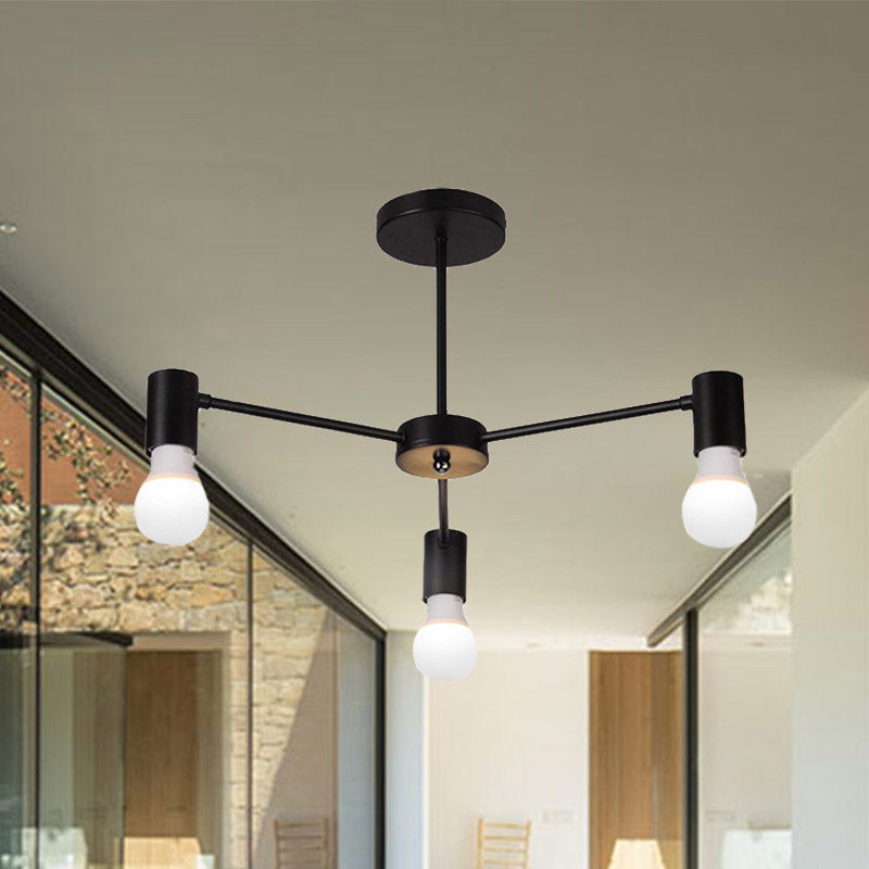 Industrial Style Semi Flush Ceiling Light with Open Bulb, Available in Black/White - 3 or 5 Heads