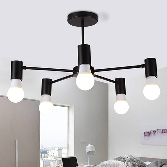 Industrial Style Semi Flush Ceiling Light with Open Bulb, Available in Black/White - 3 or 5 Heads