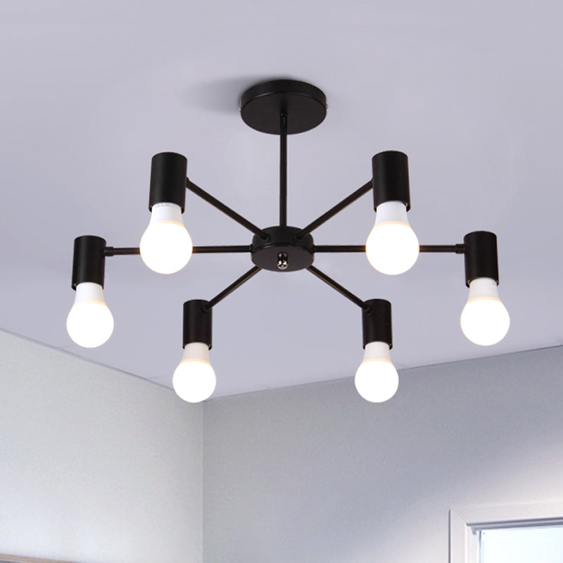 Industrial Style Semi Flush Ceiling Light with Open Bulb, Available in Black/White - 3 or 5 Heads