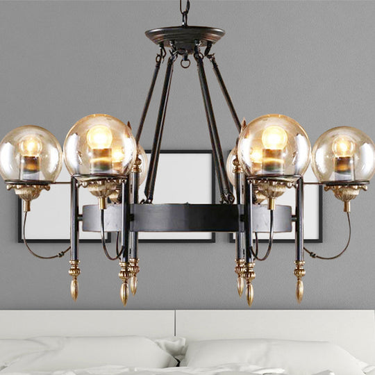 Modern 6-Light Industrial Hanging Chandelier - Clear Glass Globe Pendant Light With Clock Design