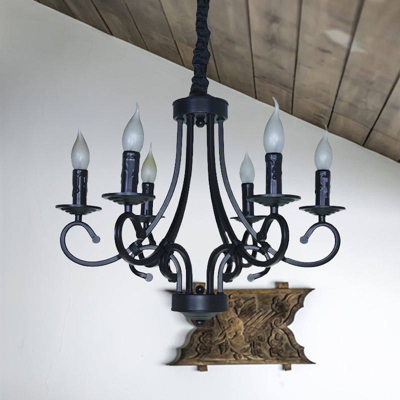 Black Iron Vintage Chandelier Light with Candle-inspired Design, 6/8 Heads - Hanging Ceiling Light