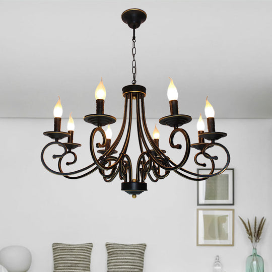 Black Iron Vintage Chandelier Light with Candle-inspired Design, 6/8 Heads - Hanging Ceiling Light