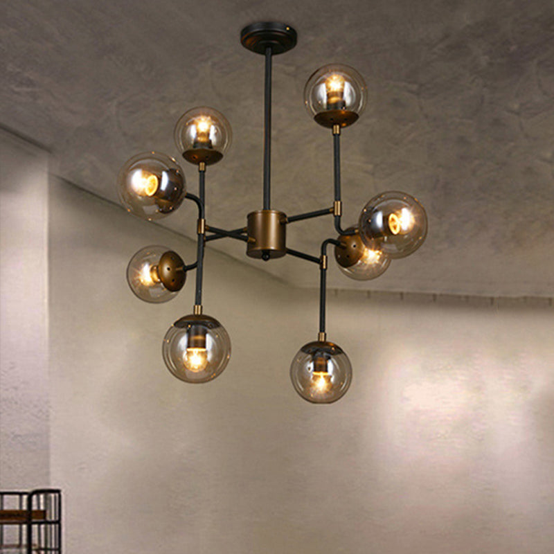 Modern Black Chrome Glass Globe Chandelier Pendant Light - Industrial Style, 8/9 Lights for Living Room