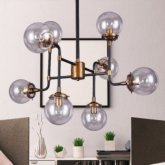 Modern Black Chrome Glass Globe Chandelier Pendant Light - Industrial Style, 8/9 Lights for Living Room