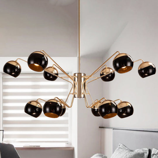 Stylish Globe Shade Chandelier Pendant Light Metal 6/8/12 Heads Black Perfect For Bedroom Lighting