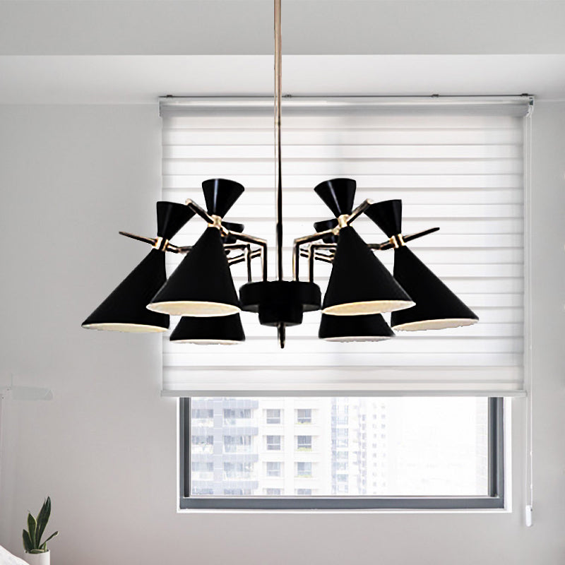 Nordic Bi-Conical Pendant Chandelier - 3/6 Lights Black/White/Pink Dining Room Lighting Fixture