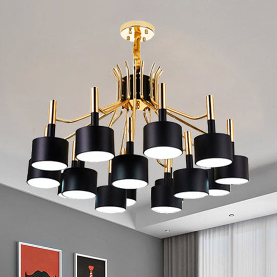 Modern Starburst Ceiling Pendant Light: Drum Metal Shade Black/White Chandelier For Bedroom (12/15