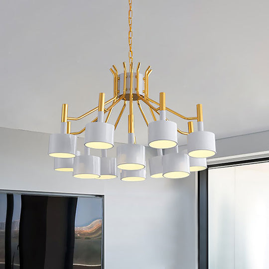 Modern Starburst Ceiling Pendant Light: Drum Metal Shade Black/White Chandelier For Bedroom (12/15