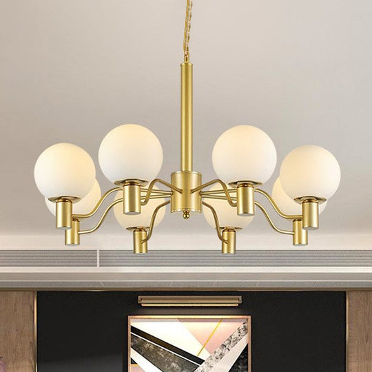 Contemporary Radial White Glass Chandelier With Gold Finish - Stunning Ball Shade Hanging Light