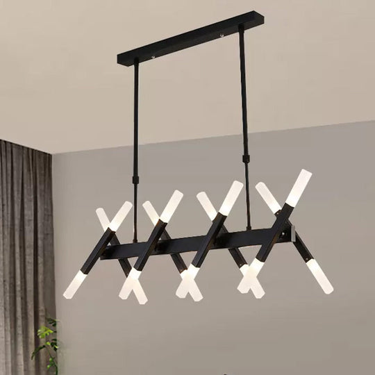 Contemporary Black/Gold Island Pendant Light With Cross Iron Shade - Perfect For Living Room