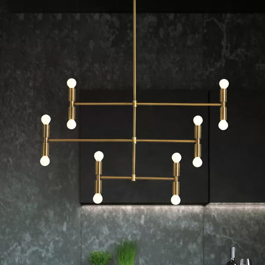 Modern Led Island Light: Multi-Layer Gold/Black Hanging Pendant With Rotatable Arms - Ideal For