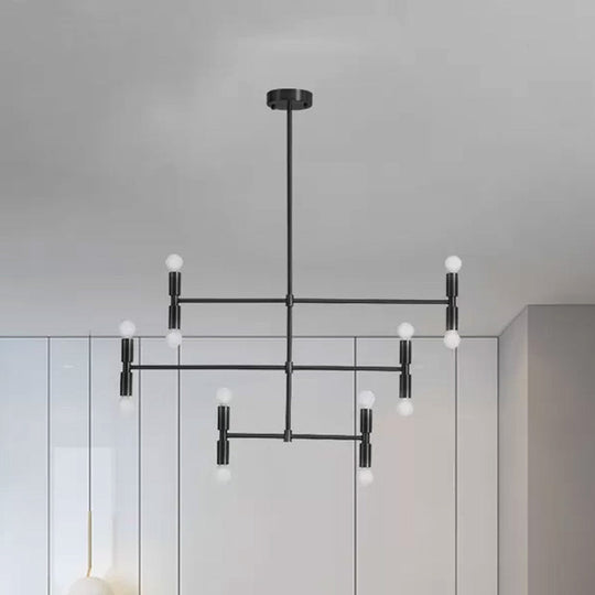 Modern Led Island Light: Multi-Layer Gold/Black Hanging Pendant With Rotatable Arms - Ideal For