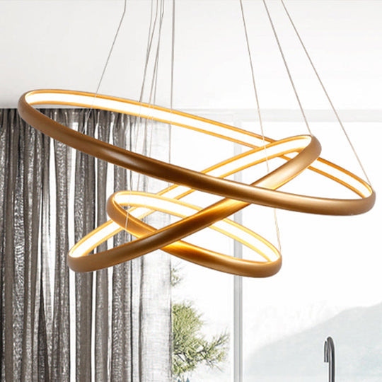 Modern Black Brown Gold Orbit Led Ceiling Light: 1/2/3-Light Acrylic Chandelier In Warm White