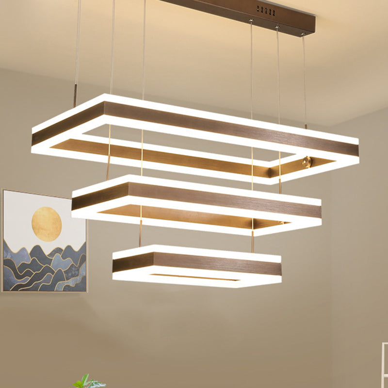 Contemporary Brown Rectangular Led Chandelier - Warm/White Light 1/2/3-Light Acrylic Pendant