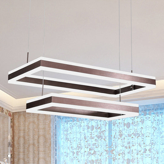 Contemporary Brown Rectangular Led Chandelier - Warm/White Light 1/2/3-Light Acrylic Pendant