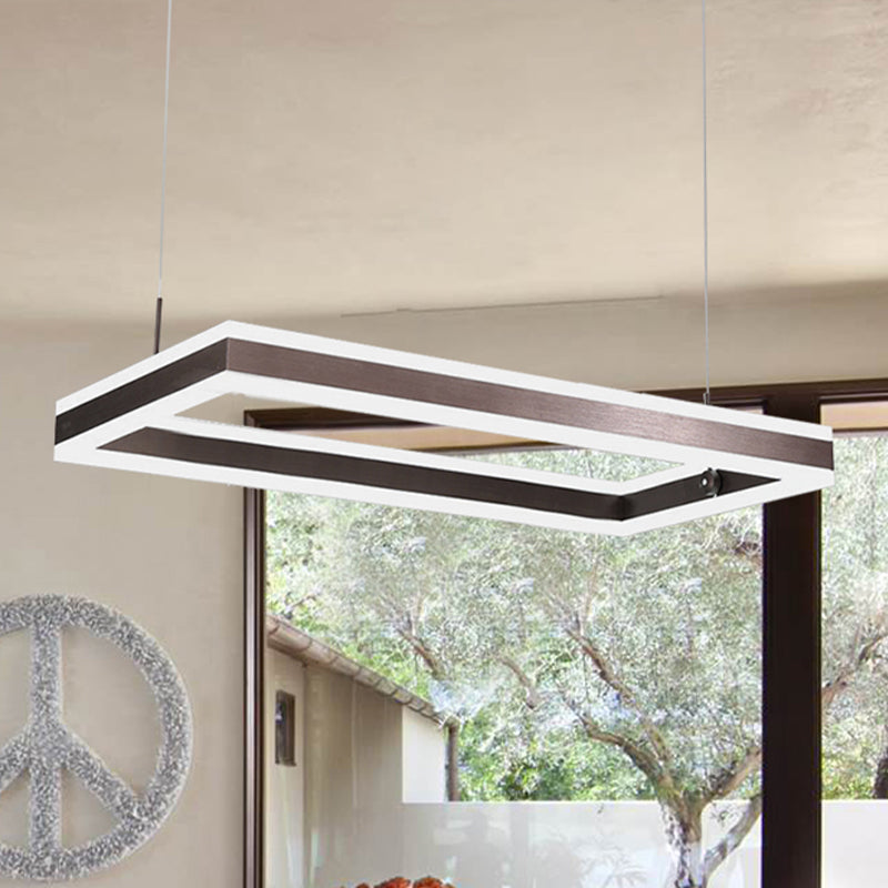 Contemporary Brown Rectangular Led Chandelier - Warm/White Light 1/2/3-Light Acrylic Pendant