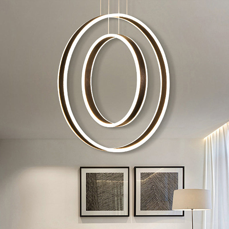 Minimalist Led Acrylic Chandelier Pendant - 23.5/31.5 Diameter Rings Brown Ceiling Light In