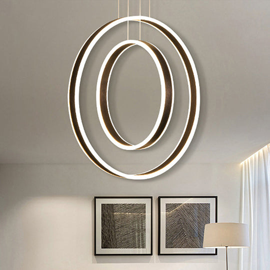 Minimalist Led Acrylic Chandelier Pendant - 23.5/31.5 Diameter Rings Brown Ceiling Light In