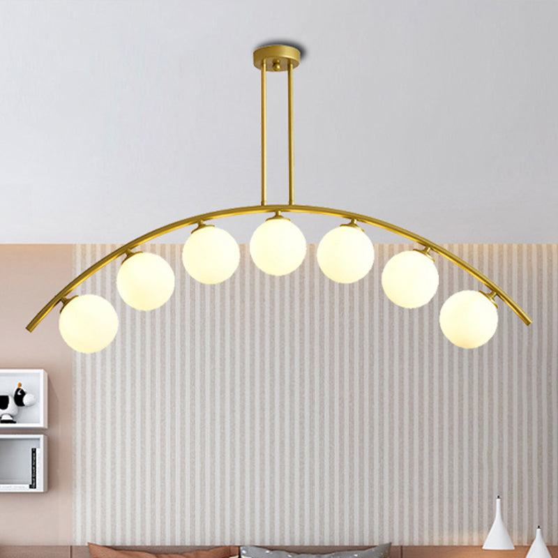 Gold Island Pendant With Clear/White Shade And Curvy Design - Perfect For Modern Kitchens (3/5/7