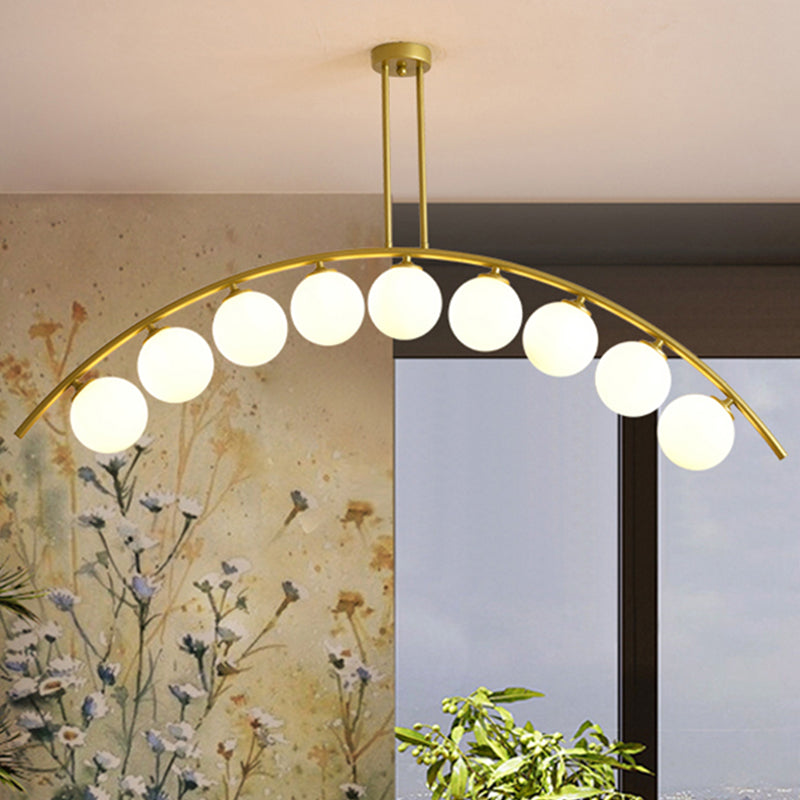 Gold Island Pendant With Clear/White Shade And Curvy Design - Perfect For Modern Kitchens (3/5/7