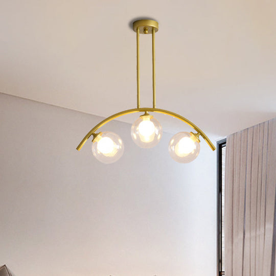 Gold Island Pendant With Clear/White Shade And Curvy Design - Perfect For Modern Kitchens (3/5/7