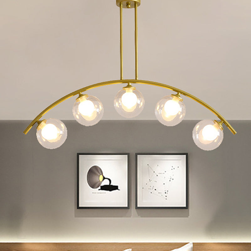 Gold Island Pendant With Clear/White Shade And Curvy Design - Perfect For Modern Kitchens (3/5/7