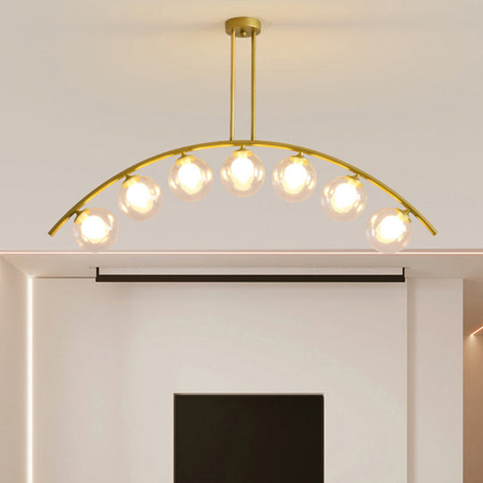 Gold Island Pendant With Clear/White Shade And Curvy Design - Perfect For Modern Kitchens (3/5/7