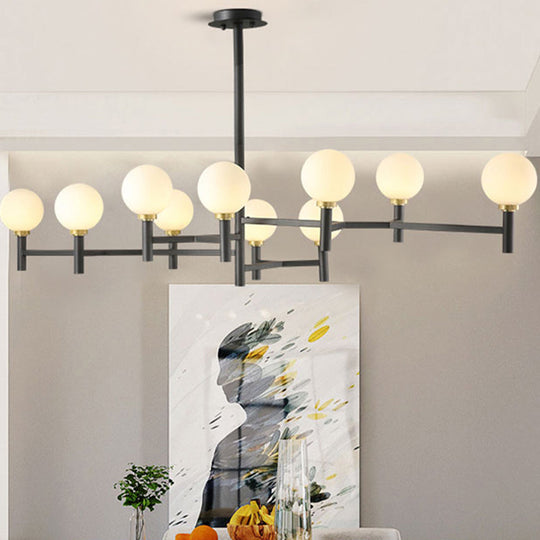 Modern 10-Head Orbit Chandelier Pendant White Glass Black/White/Gold For Living Room Island Lighting