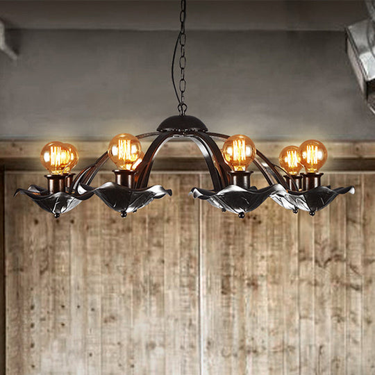 Lotus Leaf Metal Chandelier Light: Adjustable Height Hanging Lamp