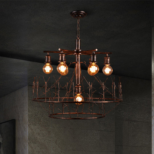 Sputnik Chandelier: Retro Loft Metal Pendant Light With 7 Open Bulbs And 39 Copper Chain