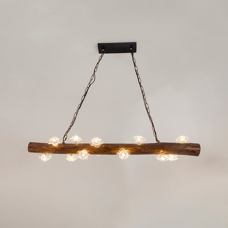 Country-Style Mushroom Chandelier With 12 Wooden Bulbs For Indoor Pendant Lighting