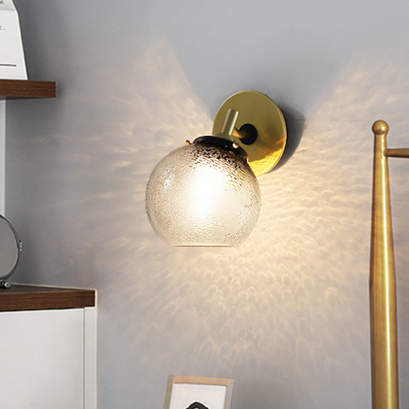 Gold Textured Glass Sphere Wall Light - Modern Vintage Mini Mount