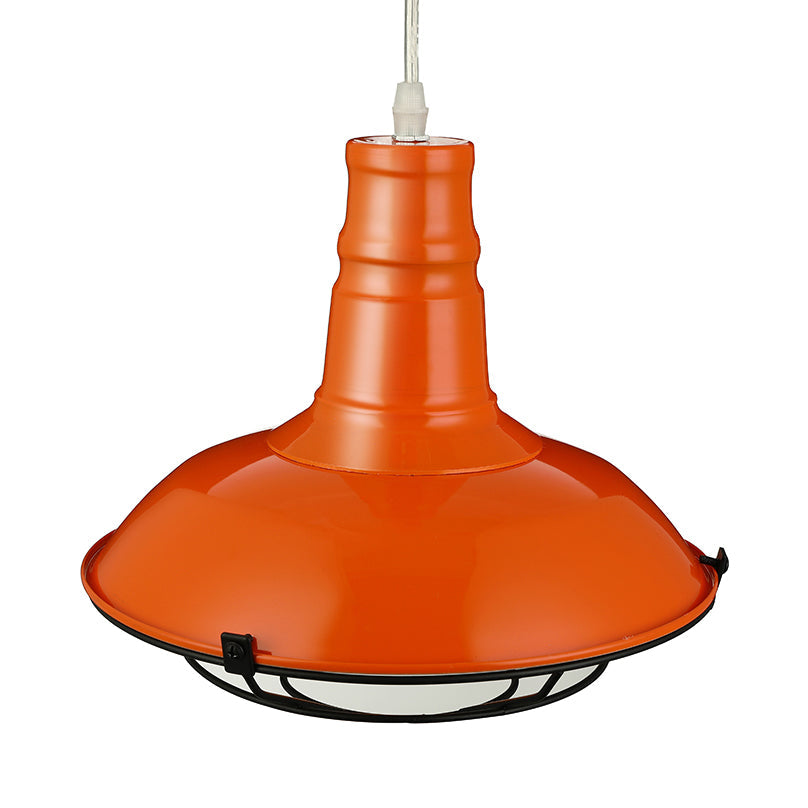 Industrial Metal Pendant Light With Wire Guard In Orange Blue And Green 1-Light 10/14/18 Dia -