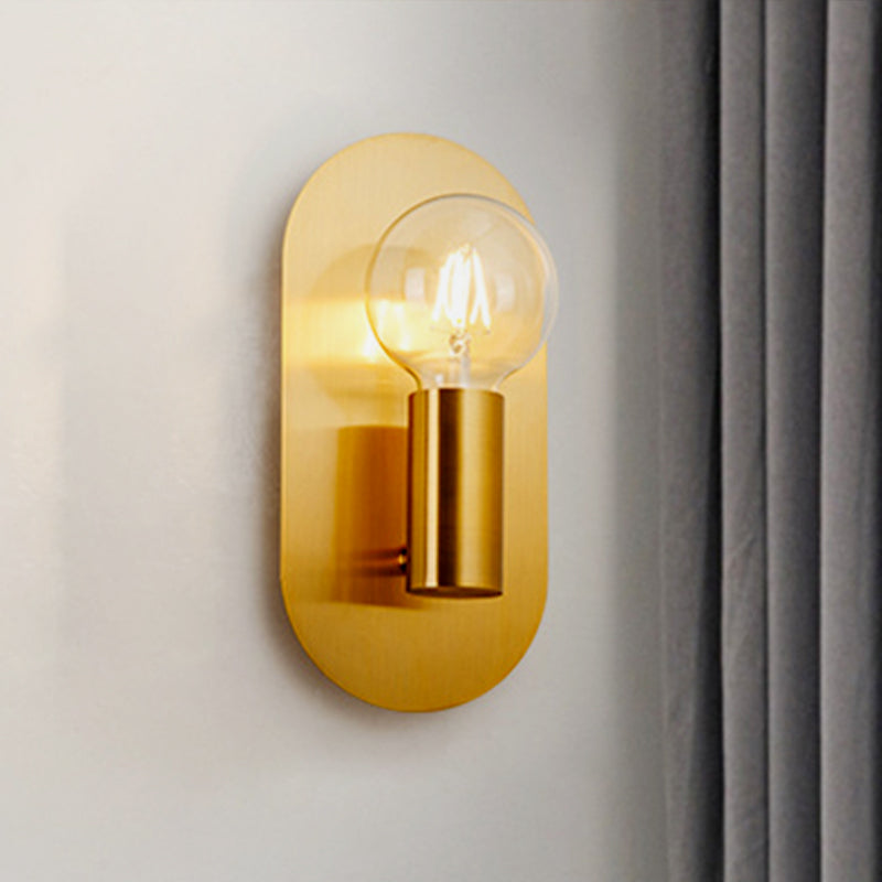 Modern Gold Wall Lamp With Exposed Bulb And Metal Backplate