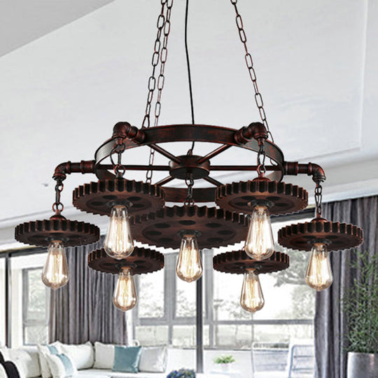 Rustic Retro Wrought Iron Chandelier - 7 Heads Pendant Lamp for Living Room