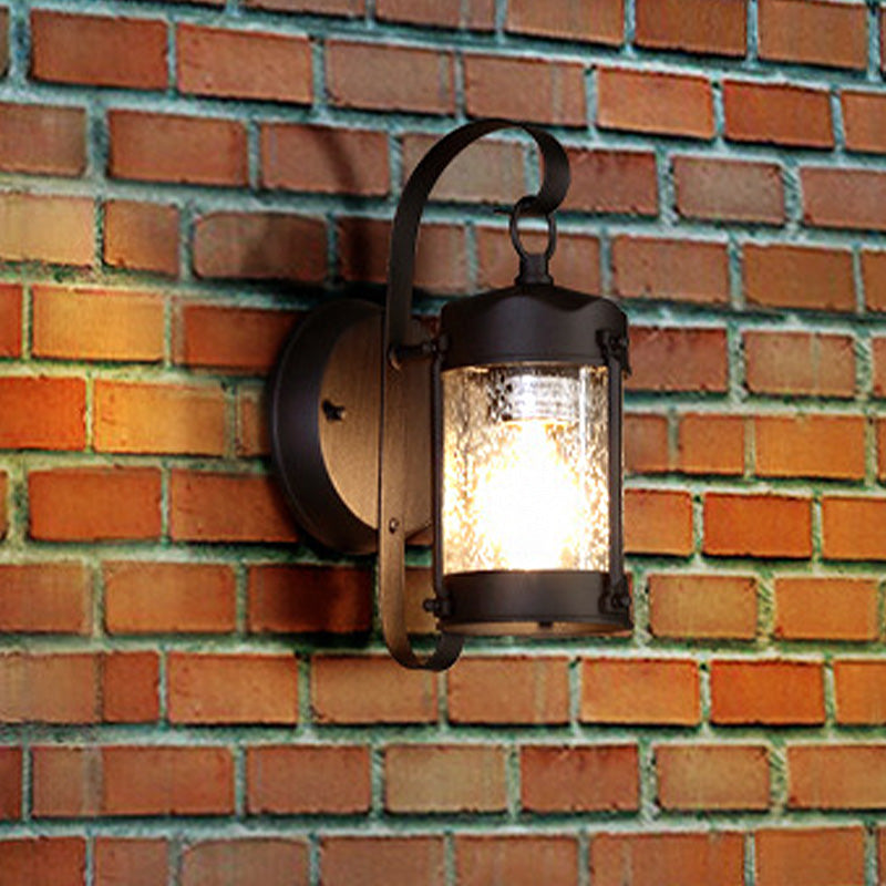 One Bulb Industrial Porch Sconce Lighting Fixture With Bubble Glass Cylinder/Lantern Shade In Black