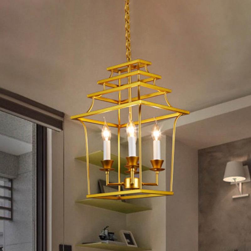 Vintage Style Metal Cage Hanging Lamp with 4 Lights for Living Room Pendant Lighting