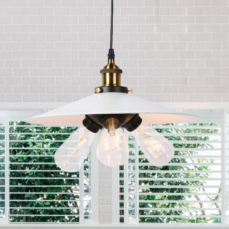 Vintage Flared Shade Kitchen Pendant Lamp With 3 Metallic Heads In Black/White