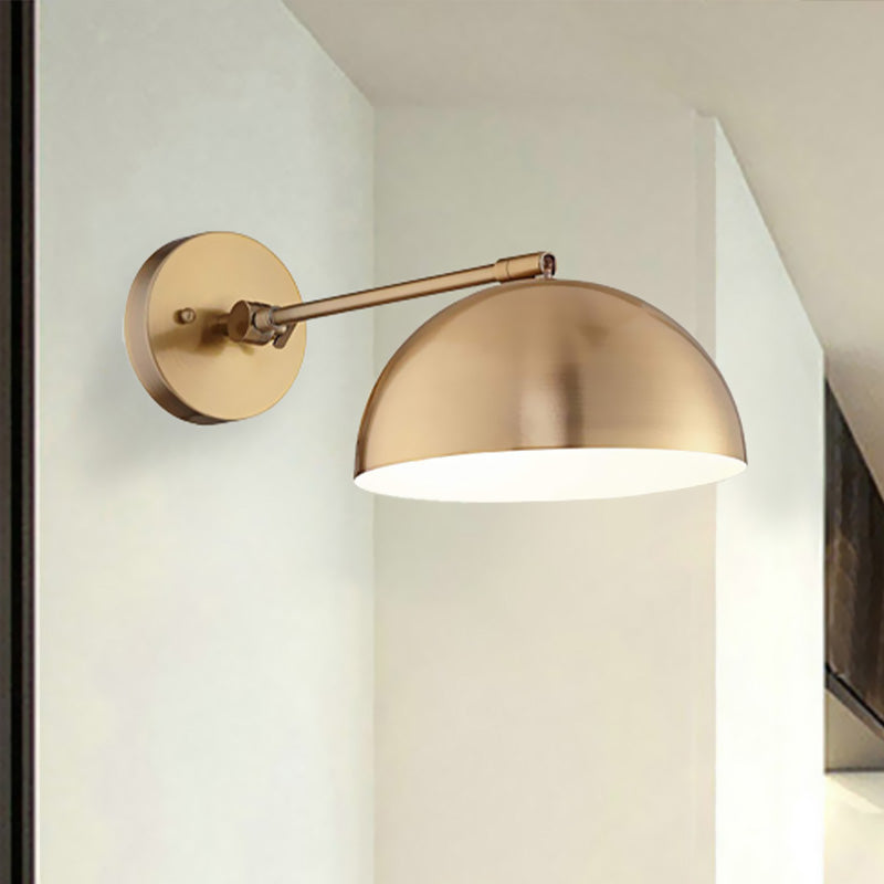 Farmhouse Brass Metal Wall Sconce With Adjustable Dome - 1 Light Living Room Lighting Fixture