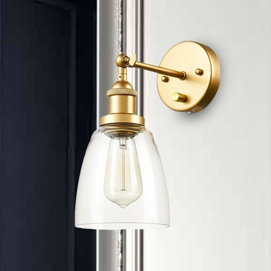 Industrial Cone Wall Sconce With Clear Glass & Brass Finish For Living Room Lighting