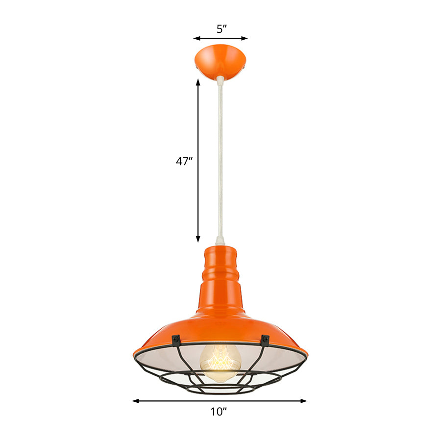 Industrial Metal Pendant Light With Wire Guard In Orange Blue And Green 1-Light 10/14/18 Dia -